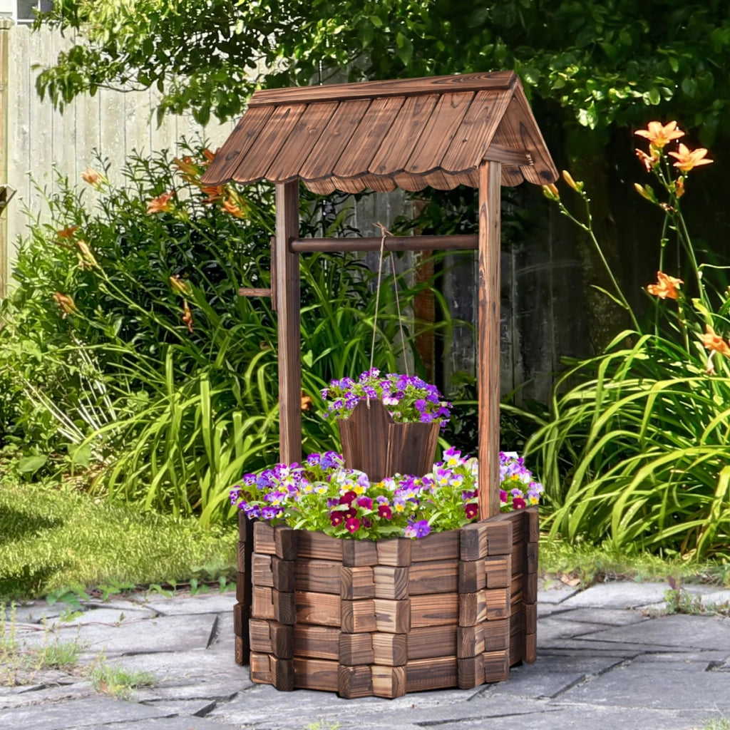 Pozzo di legno da esterno-Pozzo decorativo per piante e fiori per giardino