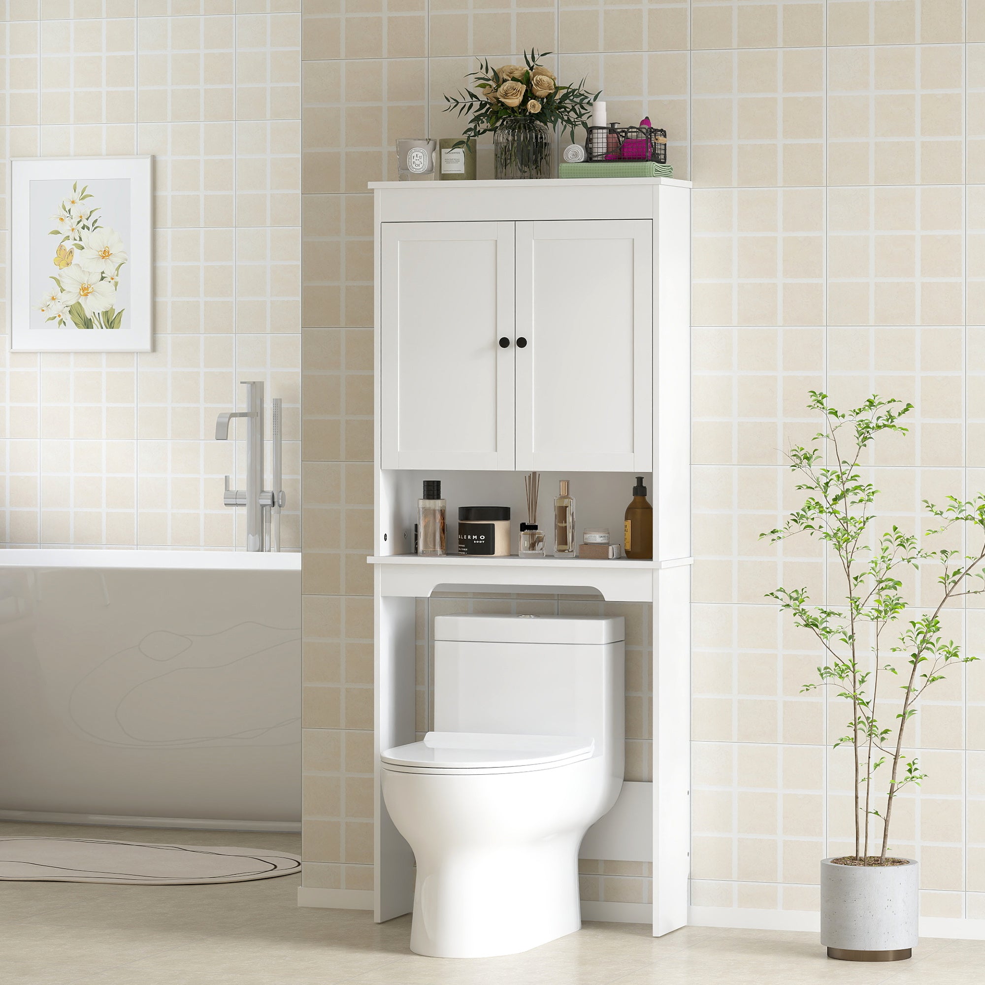 Mobile Sopra WC con Armadietto 65x22x161 cm in Legno Bianco
