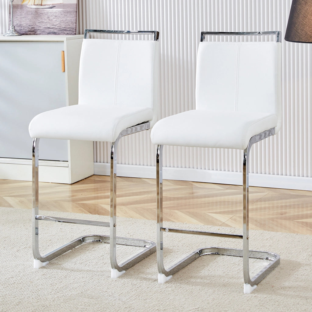 Set 2 Sgabelli da Bar Nordici ¨C MINIMAL ¨C Ecopelle Bianca, Gambe in Metallo