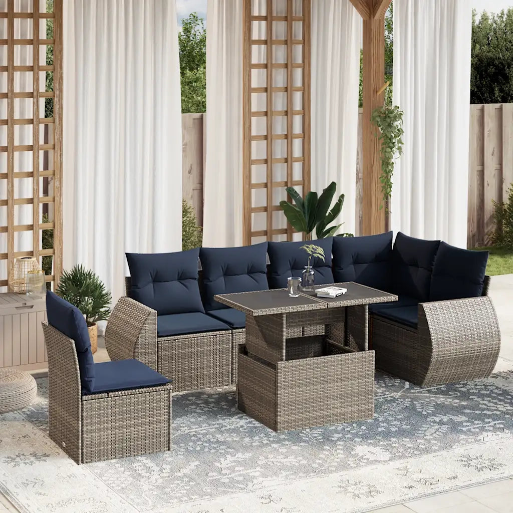 Set Divani da Giardino 7 pz con Cuscini Grigio in Polyrattan 3268571