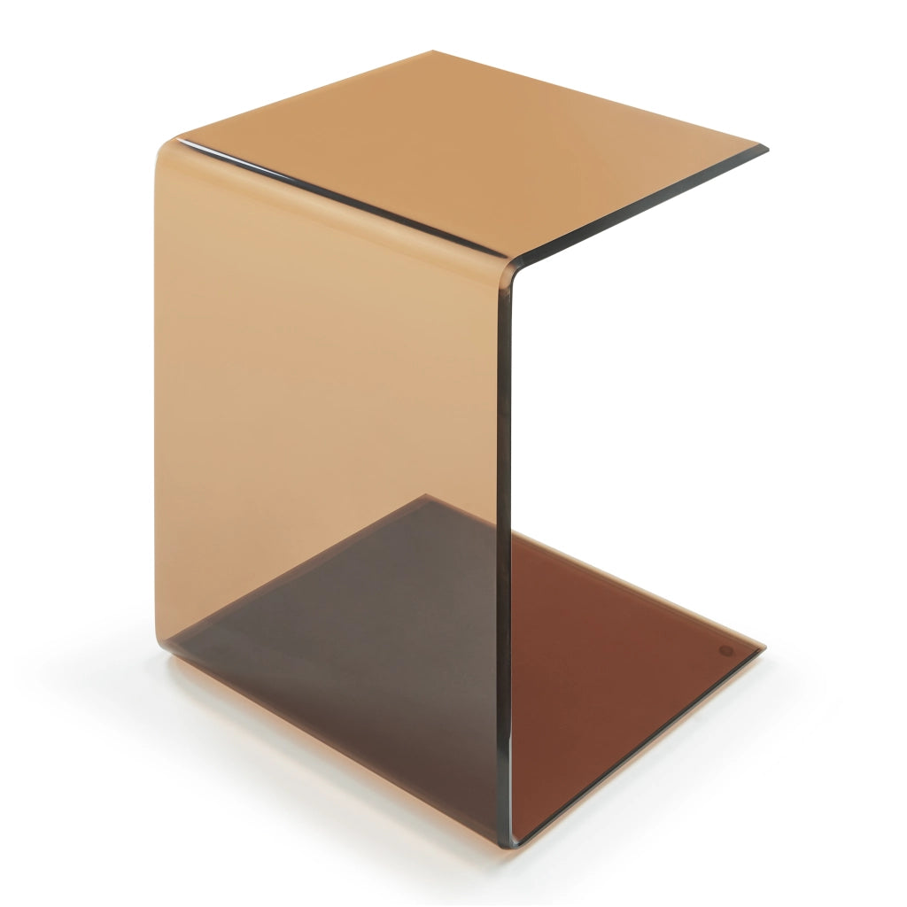 Tavolino Laterale Trölmapilu a Forma di C in Vetro 60 x 40 x 40 cm - Marrone [en.casa]