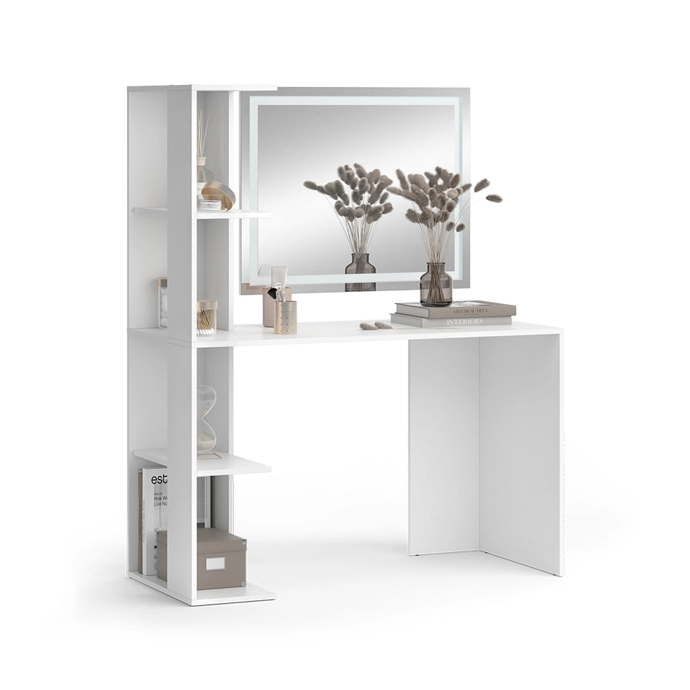 Vicco Tavolo da toeletta Bianco 122.2 cm con specchio a LED