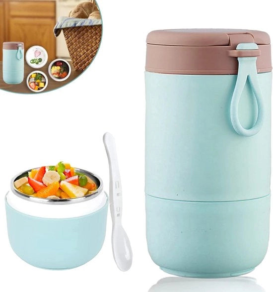 Porta yoghurt 450 ml 300 ml porta muesli contenitore in acciaio inossidabile cucchiaio senza lattosio 2 compartimenti 5 ore caldo lavoro scuola Kiga - blu porta yoghurt to go