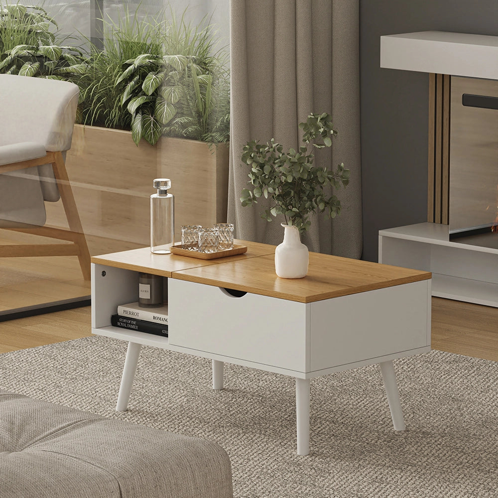 Vicco tavolino soggiorno Bianco/quercia 76 x 45 cm con funzione di sollevamento