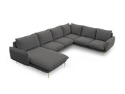 Cosmopolitan Design - Divano panoramico destro "Vienna" 7 posti in tessuto strutturato grigio scuro 