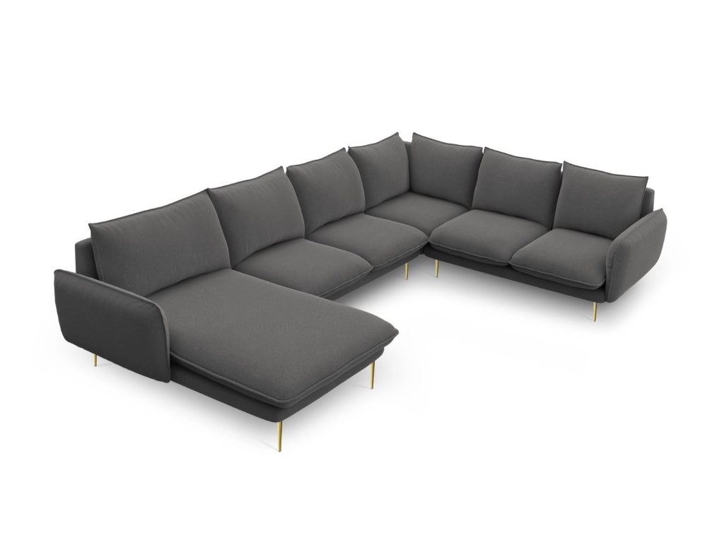 Cosmopolitan Design - Divano panoramico destro "Vienna" 7 posti in tessuto strutturato grigio scuro 