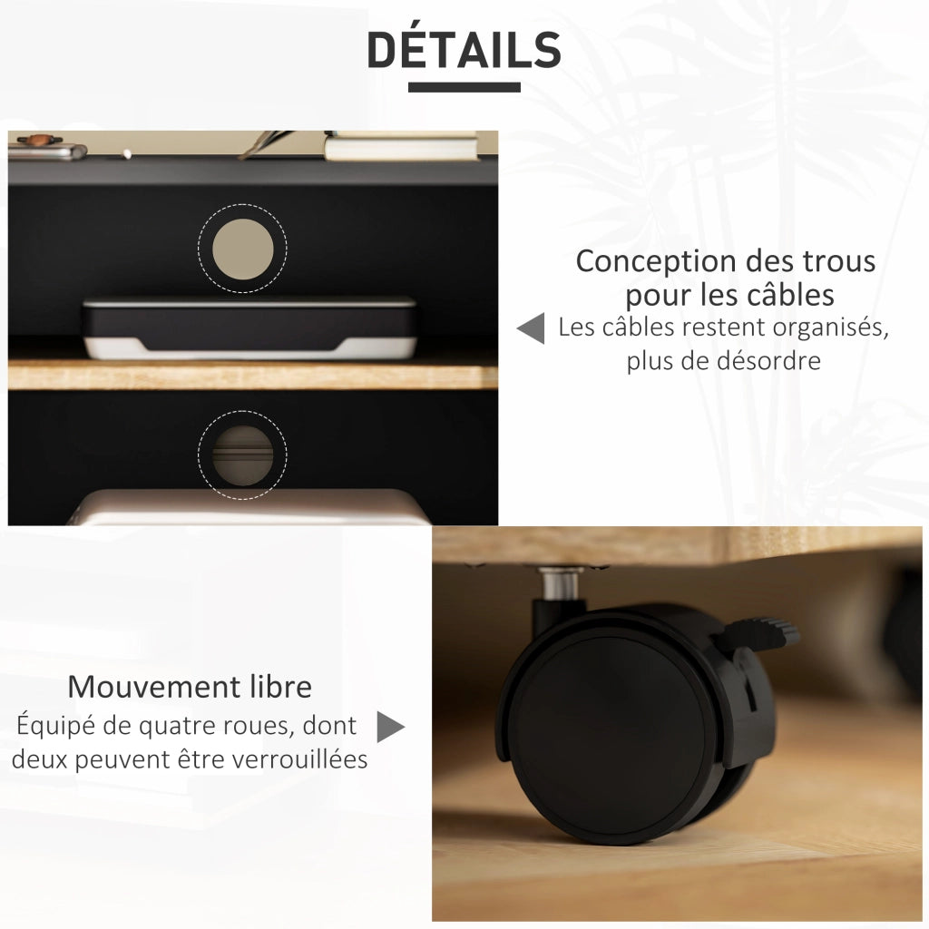 Mobile TV con ruote e 2 freni ¨C zephmum ¨C 2 nicchie e armadio con porta e passacavi, legno rovere chiaro
