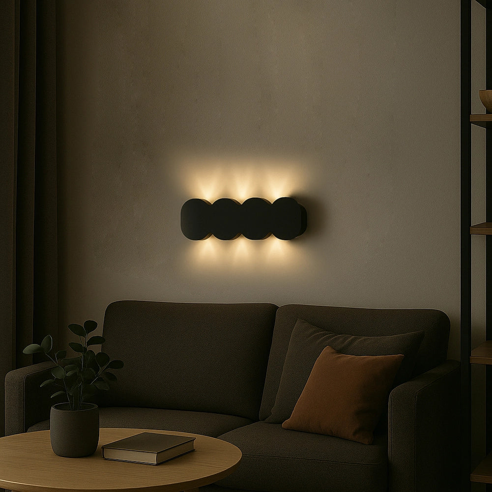 Applique da Muro LED 8 Luci Bianco Caldo Esterno Interno Alluminio 21x8x3 cm Nero