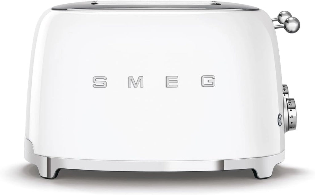 Smeg, tostapane 4x4 tsf03wheu, 4 scomparti per 4 fette, 6 livelli di doratura, funzione riscaldamento, scongelamento e bagel, espulsione automatica del pane, 2 cassetti raccoglibriciole, 2000w, bianco