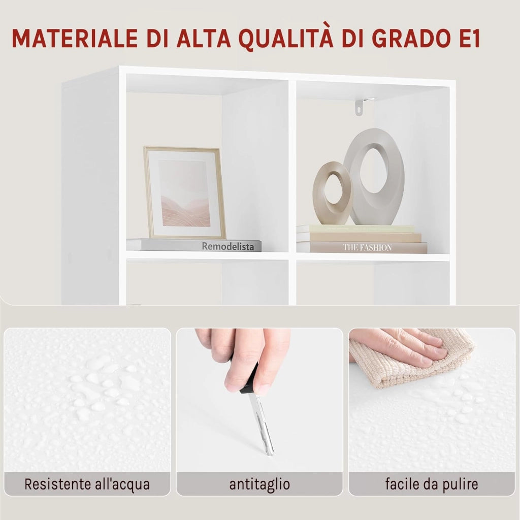 Libreria a 6 Cubi, Scaffale di Stoccaggio a 3 Livelli, Libreria Verticale, Scaffale Divisorio, Mobile di Stoccaggio per Soggiorno/Camera da Letto, Bianco, SK054ws