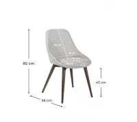 E-STYLO Sedia da pranzo in tessuto grigio chiaro con gambe e struttura in massello di noce, 58cm X 49cm H. 85cm.