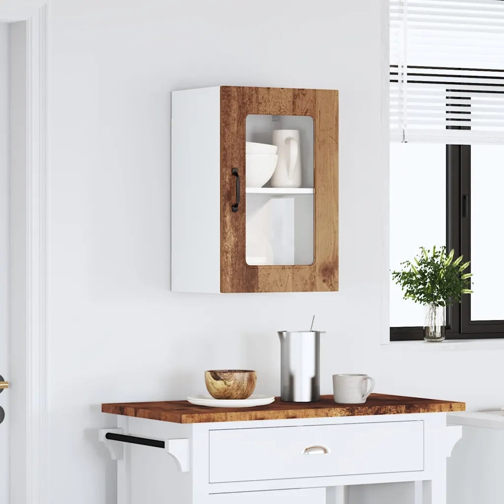 Pensile da Cucina con Porta in Vetro Kalmar Legno Vecchio