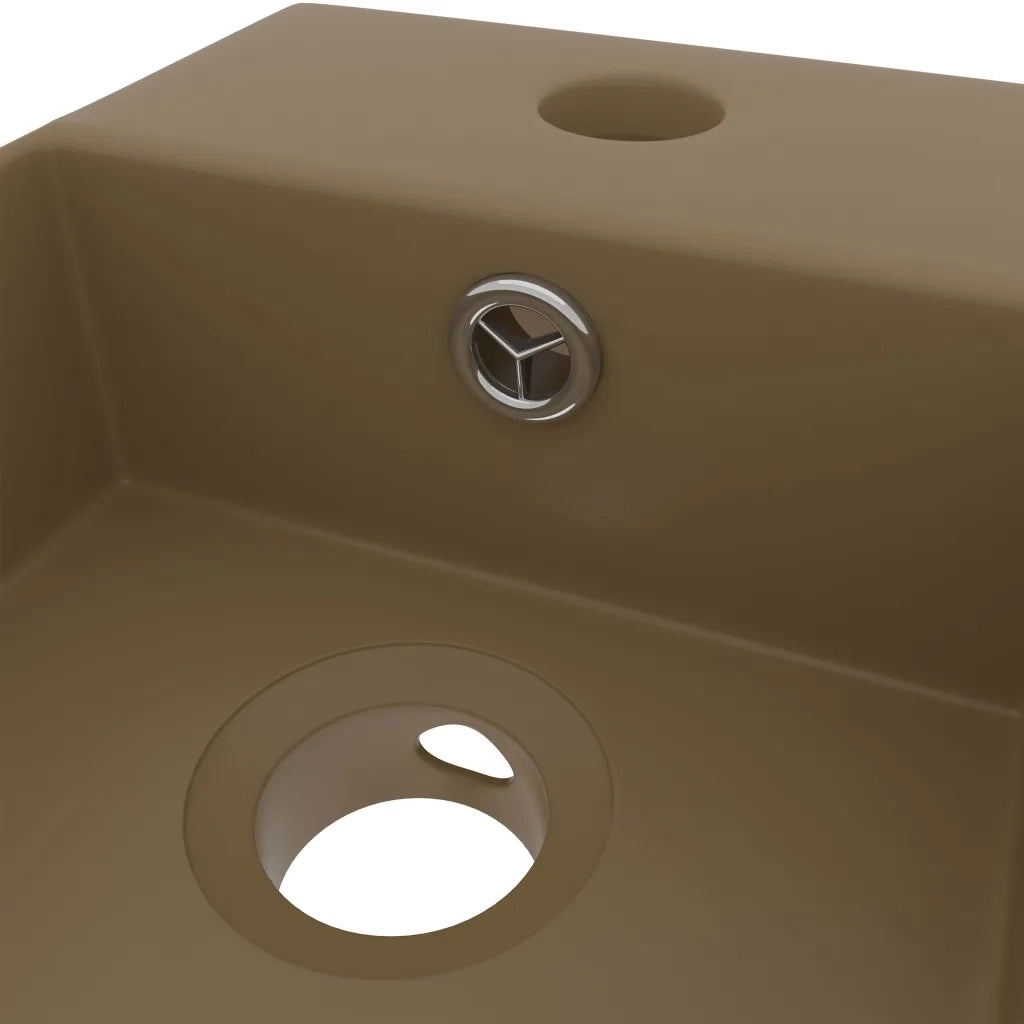 Lavandino con Troppopieno in Ceramica Crema Opaco cod mxl 40161