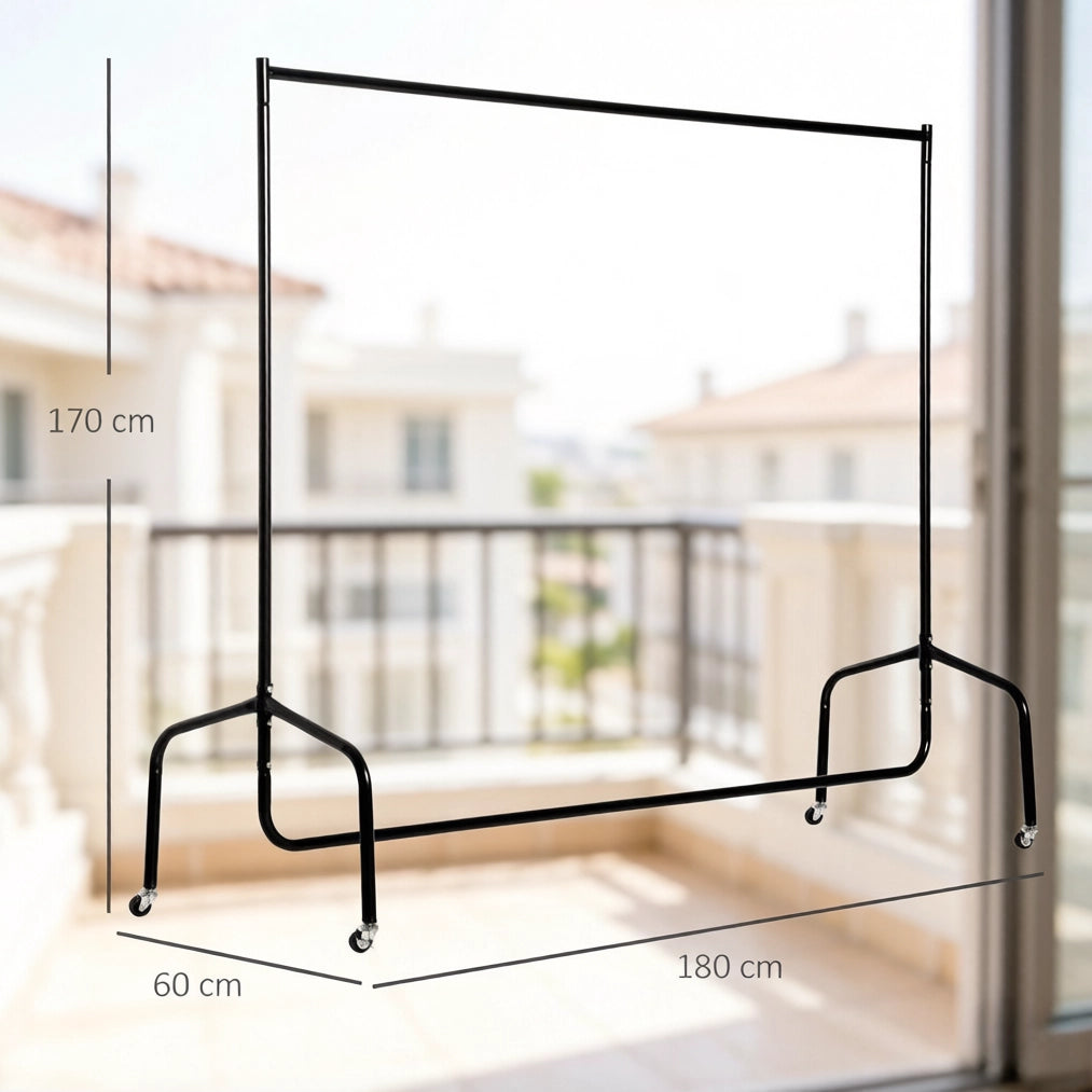 Portabiti mobile 180x60x170 cm; struttura robusta con ruote; in acciaio; nero