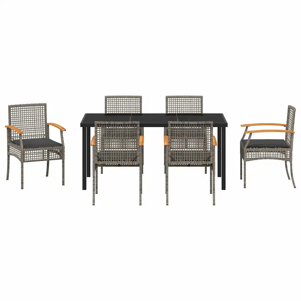 Set da Pranzo per Giardino 7 pcs Grigio e Nero Rattan 3380824