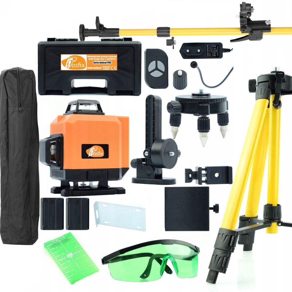 Livella Laser Rosfix Orange Tiger ROT16L – 16 Linee 3D | Set con Treppiede 43-120cm, Occhiali, Asta 350cm
