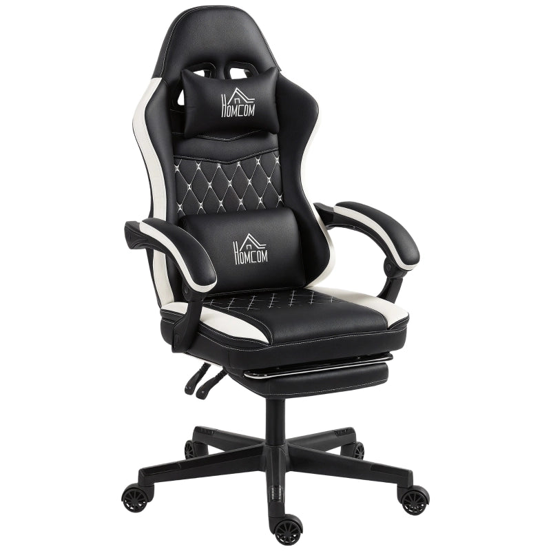 Sedia gaming reclinabile con poggiapiedi, cuscino lombare e poggiatesta girevole regolabile in altezza in poliestere nero