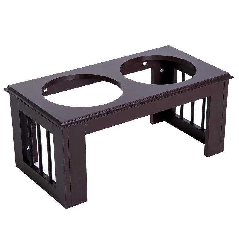 Stazione di alimentazione per cani rialzata con 2 ciotole in acciaio inox, MDF, colore Espresso, 58,4 x 30,5 x 25,4 cm