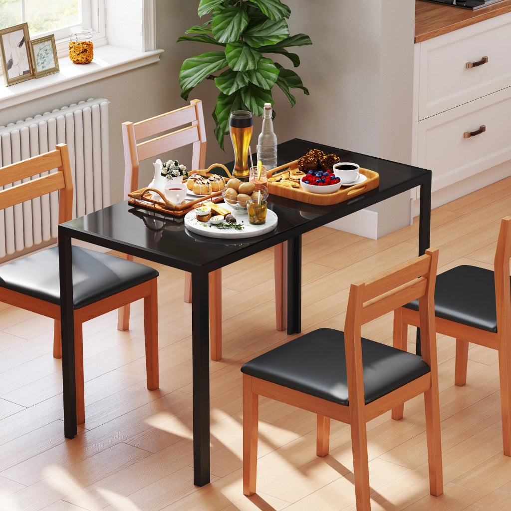 EasyComfort Tavolo da Cucina per 4 Persone in Metallo e Vetro Temperato, 120x60x75 cm, Nero