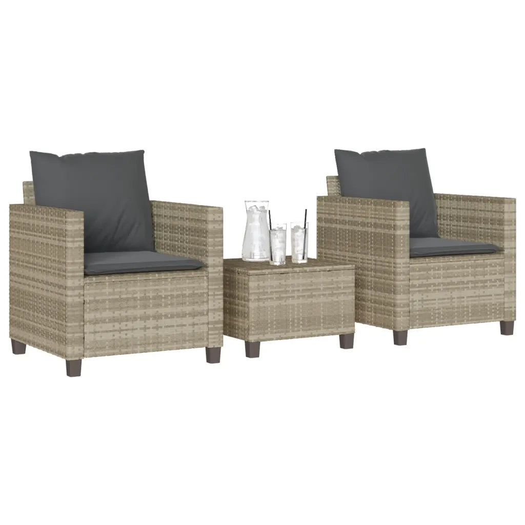 Set da Bistr¨° 3 pz | Set Salotto da Giardino con Cuscini Grigio Chiaro in Polyrattan
