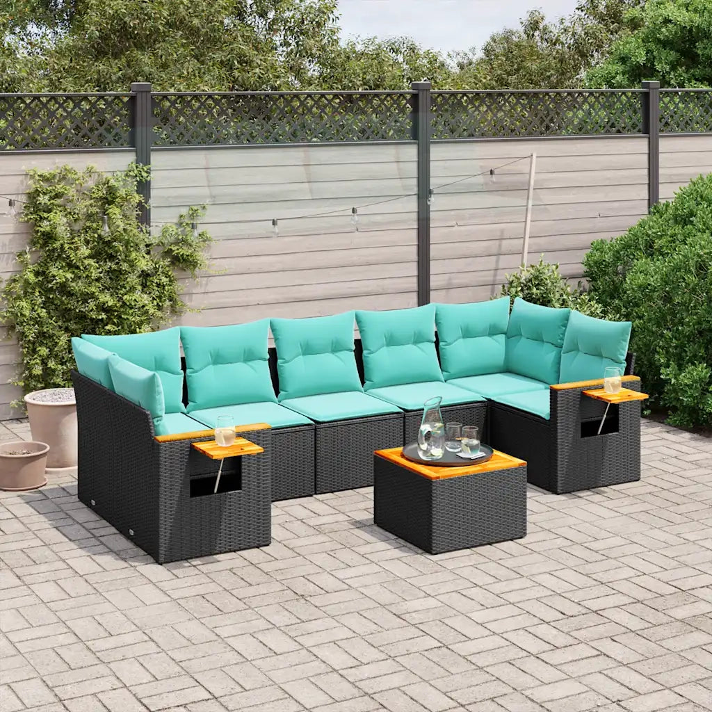 Set Divani da Giardino 8 pz con Cuscini Nero in Polyrattan 3226652