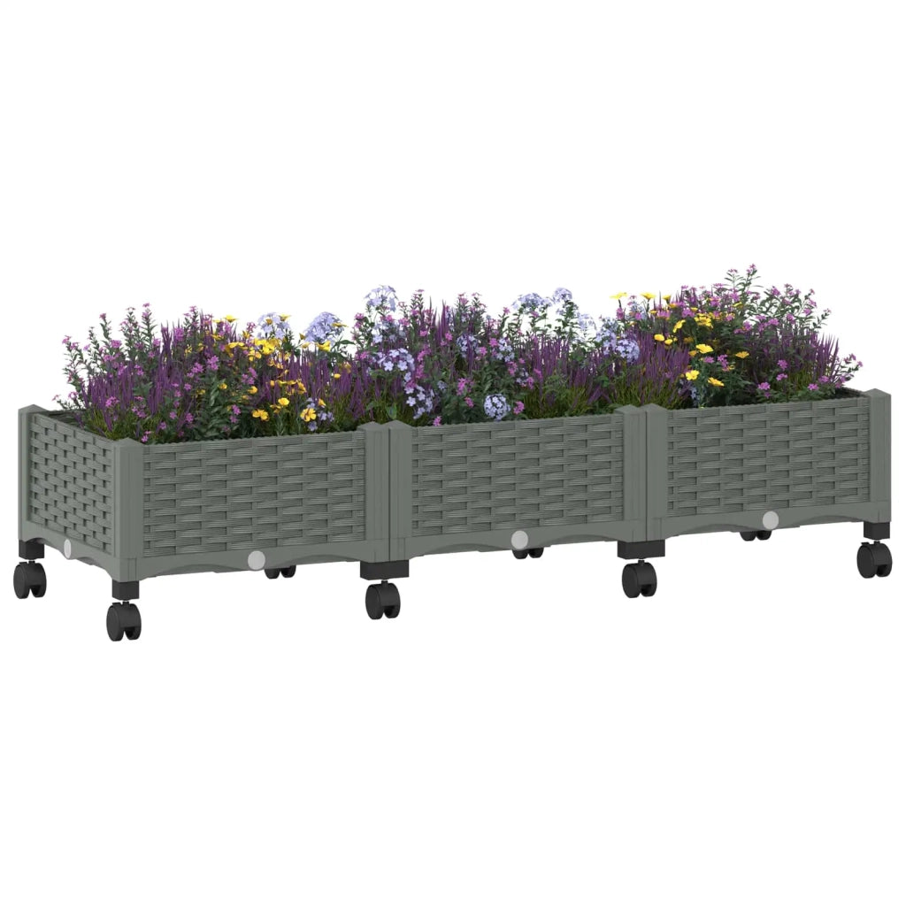 Vaso da Giardino con Ruote Grigio Chiaro 120 x 40 x 33 cm PP 3423044