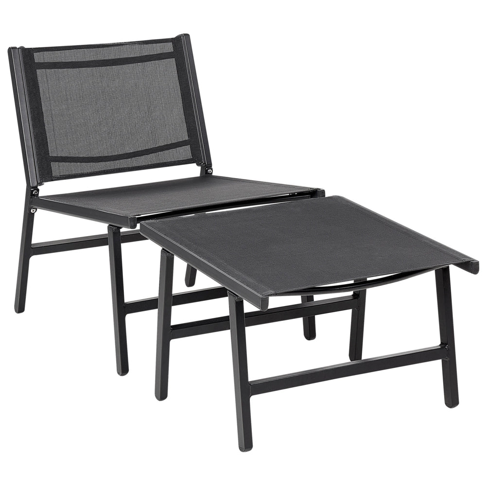 Set di 2 sedie da giardino Seduta in textilene nero Schienale in metallo con poggiapiedi Design moderno per esterni