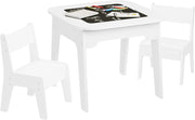Tavolino per Bambini con Sedie, Set di Tavolo con Lavagna e Contenitore, Mobile per Cameretta dei Bambini, Asilo, Scuola Materna, Piano Ribaltabile