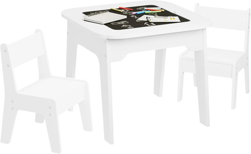 Tavolino per Bambini con Sedie, Set di Tavolo con Lavagna e Contenitore, Mobile per Cameretta dei Bambini, Asilo, Scuola Materna, Piano Ribaltabile