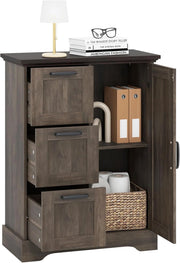 Mobile Bagno da Terra, Mobiletto Portaoggetti Moderno con Ante e 3 Cassetti, Armadietto Bagno per Cucina e Soggiorno, 60 x 30 x 80 cm (Grigio)