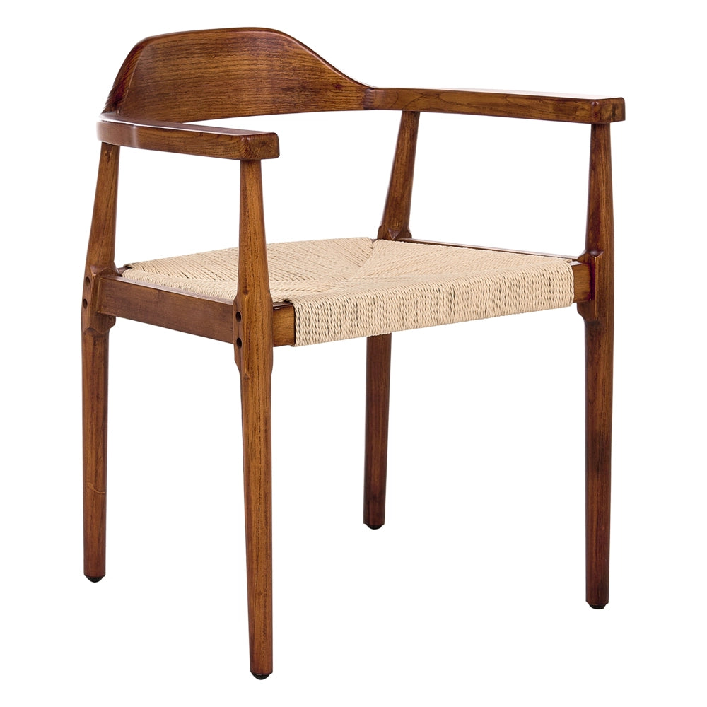 Set di 2 sedie da pranzo con struttura in legno di gomma e sedili in corda di carta in stile retrò Sala da pranzo marrone scuro e beige