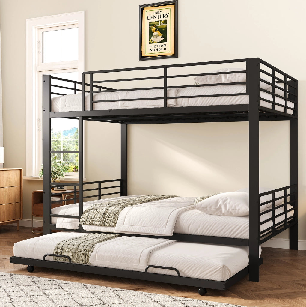 Letto a castello 205x145x170 cm con letto estraibile in metallo nero