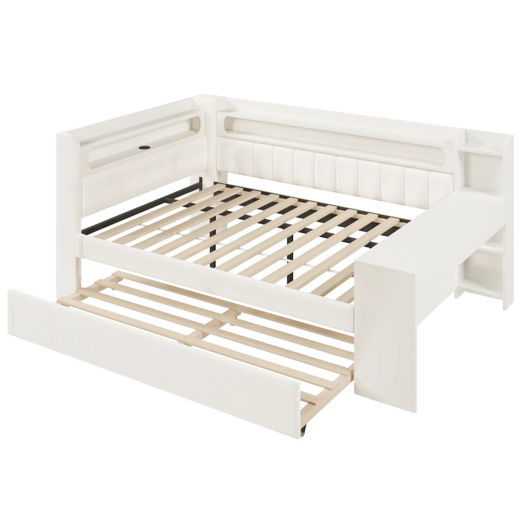 Letto Divano 140×200 cm; Letto Matrimoniale con Letto Estraibile; USB; LED e Scrivania; senza Materasso
