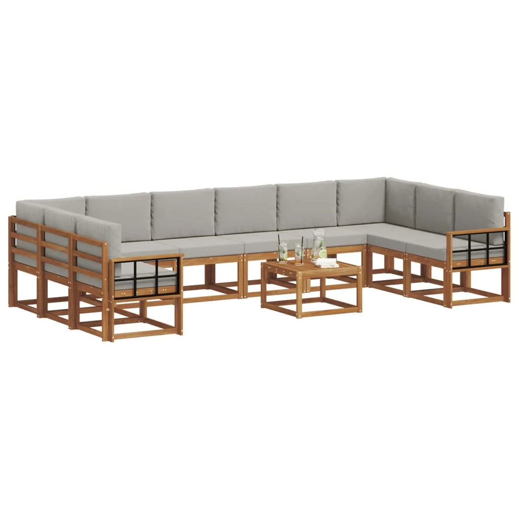 Set di divani da esterno 11 pcs Grigio Naturale e Chiaro