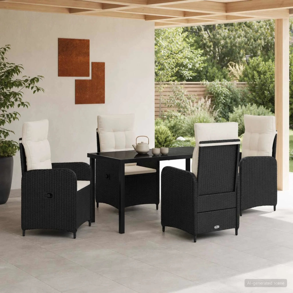Set da pranzo per esterni 5 pz Nero e Bianco Crema polyrattan 3422432