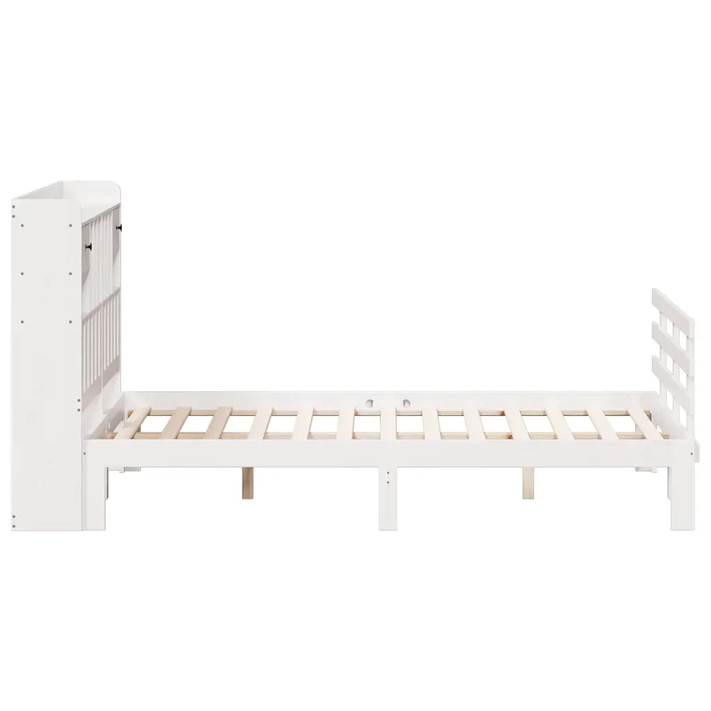 Letto Libreria senza Materasso-Struttura Letto con contenitore Bianco 140x190 cm Legno di Pino 722745