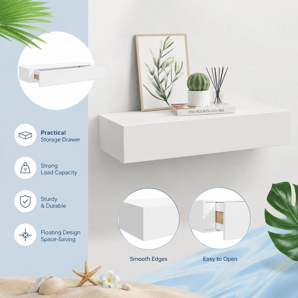 Wall Shelf With Drawer, White, 60x23.5x10 Cm, MDF