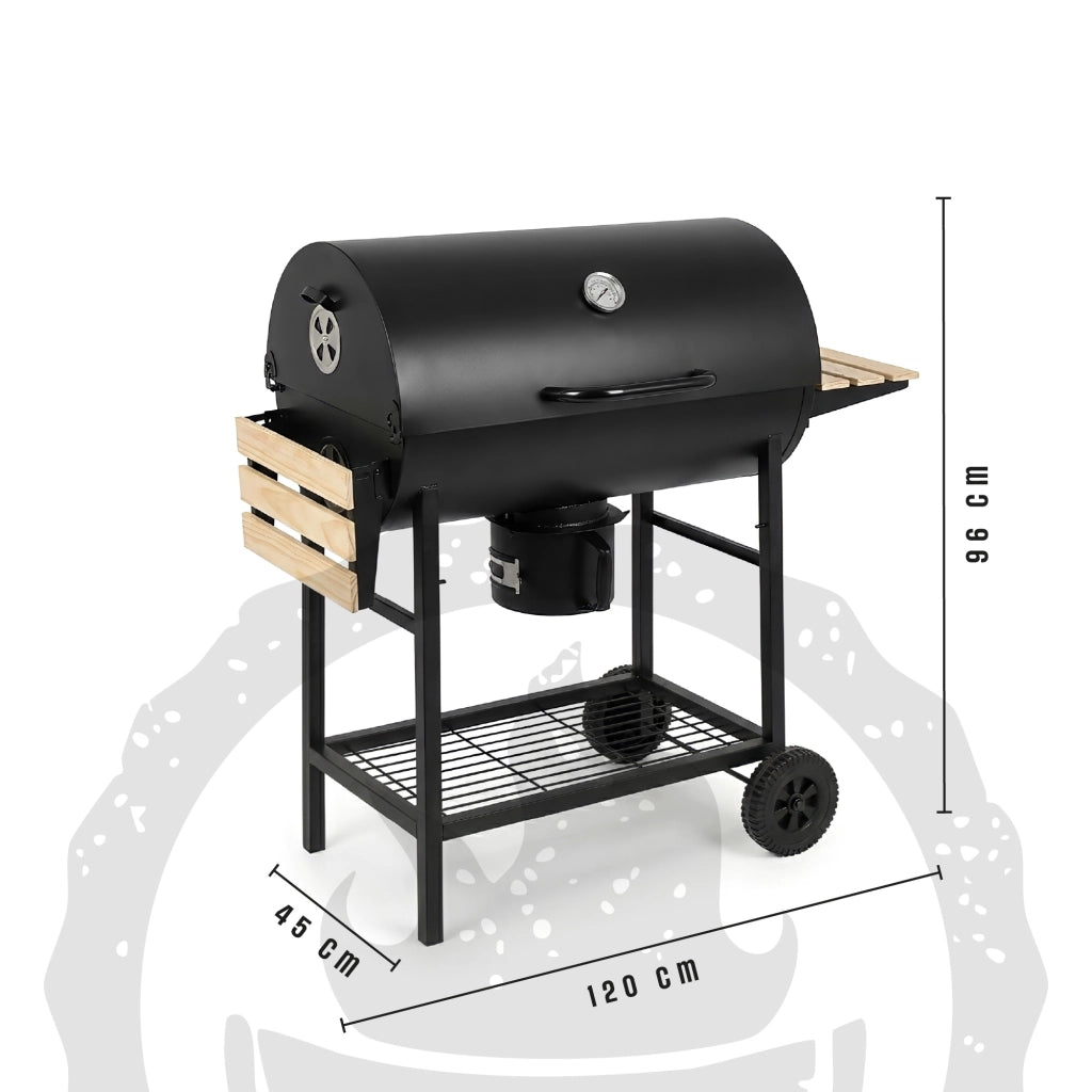 Barbecue a Carbone con Coperchio e Termometro, 2 Griglie in Acciaio Inox SS304 (Cottura + Mantenimento), Ripiani Laterali e Ventilazione Regolabile, BBQ da Giardino con Ruote