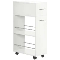 Carrello da Cucina in Truciolato e Acciaio Inox con 2 Ripiani Aperti, Cassetto Estraibile e Parapetti, 25x50x85 cm