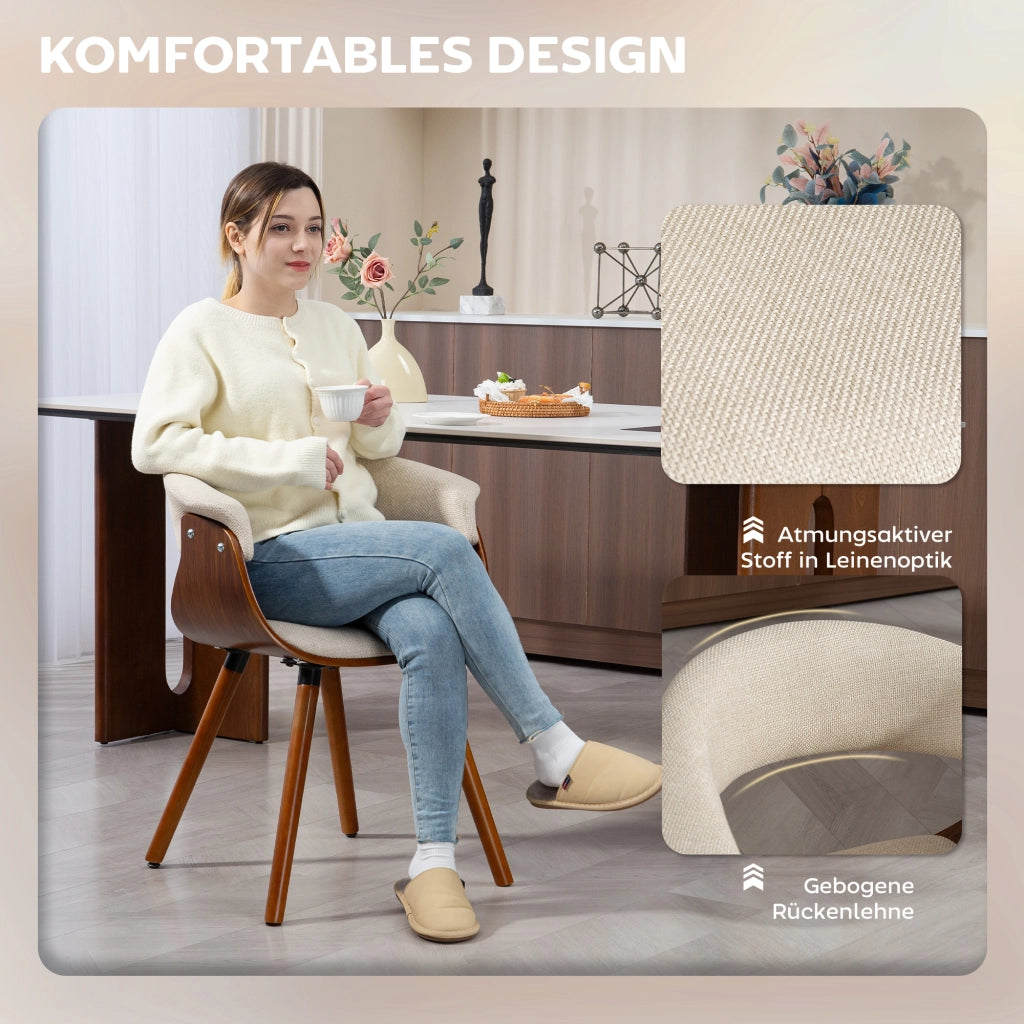 Sedia da pranzo ¨C Zephmum ¨C Tessuto effetto lino schienale curvo gambe in legno beige