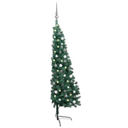 Albero di Natale a Metà Preilluminato con Palline Verde 150 cm 3077650