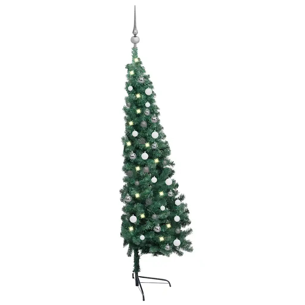 Albero di Natale a Metà Preilluminato con Palline Verde 150 cm 3077650