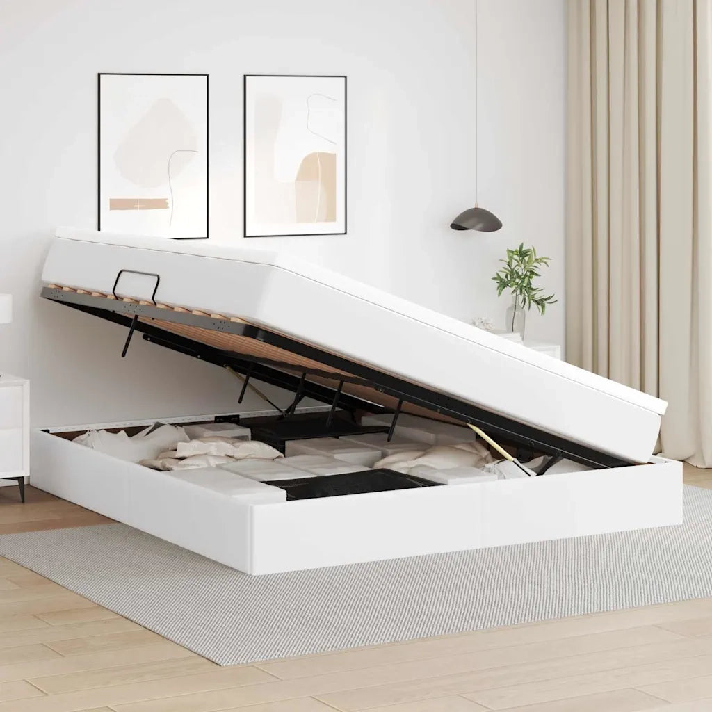 Letto con contenitore e materasso Bianco 180 x 200 cm
