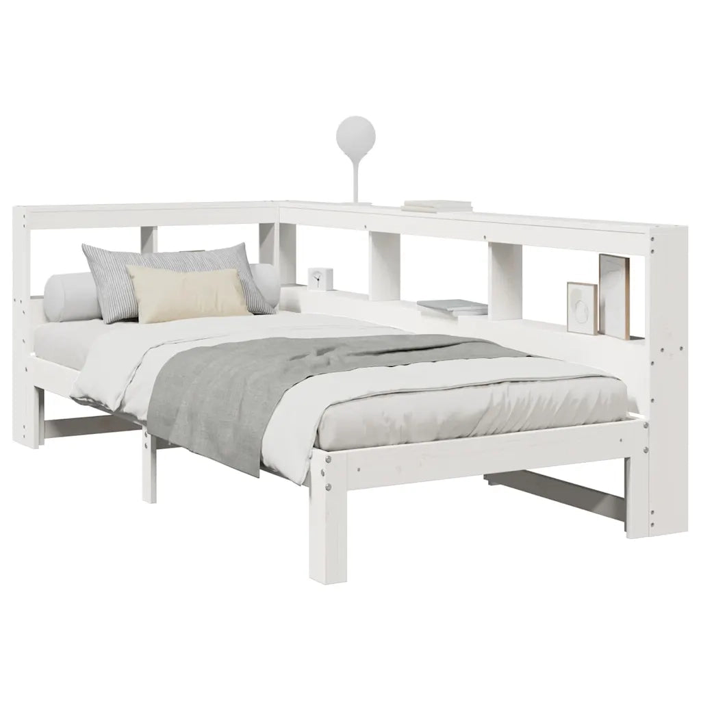 Letto Libreria senza Materasso-Struttura Letto con contenitore Bianca 90x200 cm Legno di Pino 515635