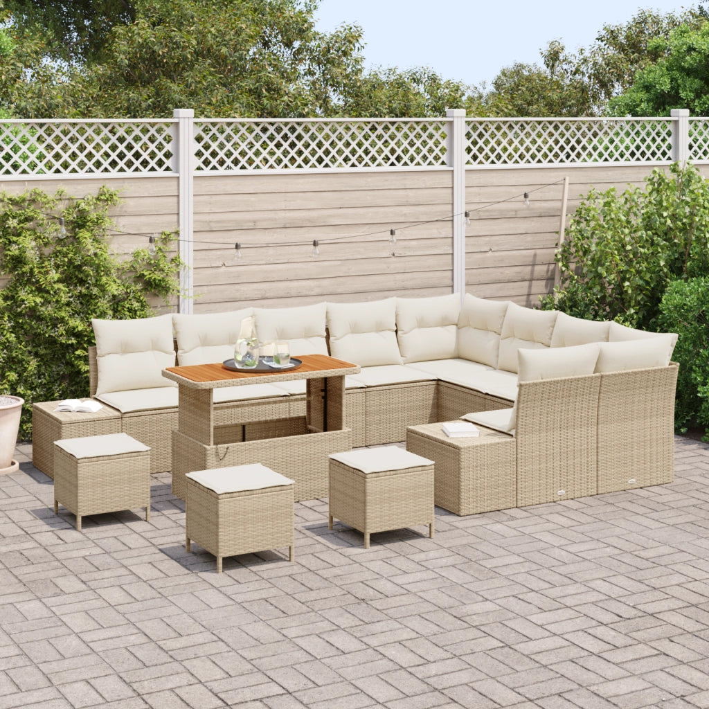 Set da Giardino vitaXL 13 Pezzi con Cuscini Beige Polyrattan Acacia