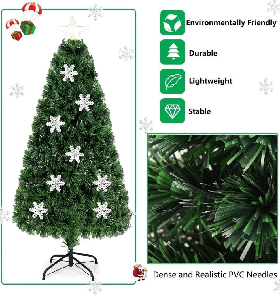 Albero di Natale Artificiale con LED e Adattatore, Albero Natale con Fibre di Vetro, Supporto in Ferro, Rami Spessi, Abete Artificiale Realistico (180 cm 28 LED)