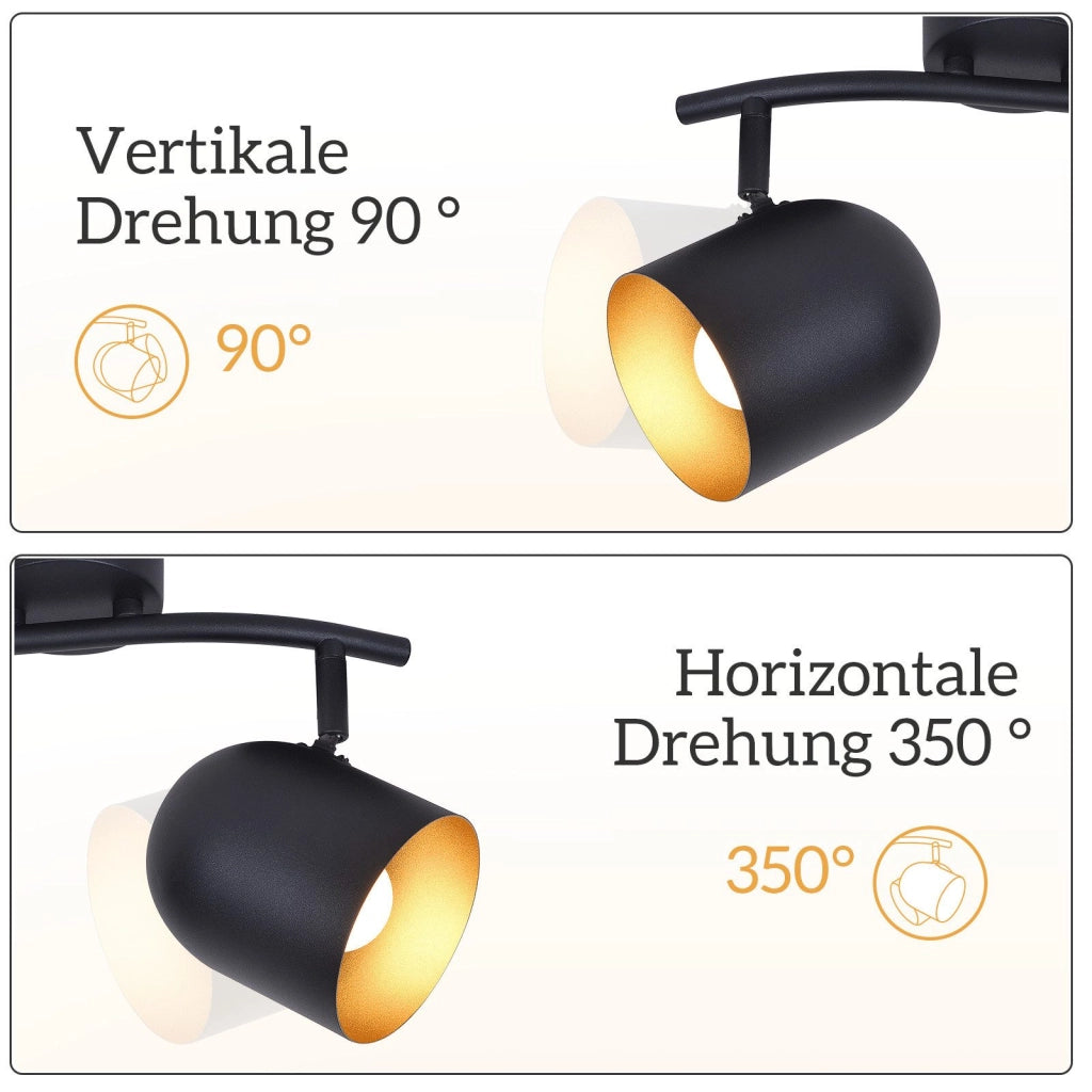 ZMH Faretto da soffitto 2 fiamme nero oro E14 lampada da soffitto girevole 350° soggiorno