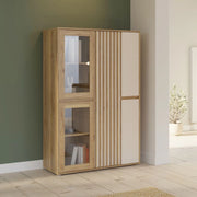 Vetrina Neutra con 2 ante in vetro temperato e 3 ante cashmere e struttura rovere