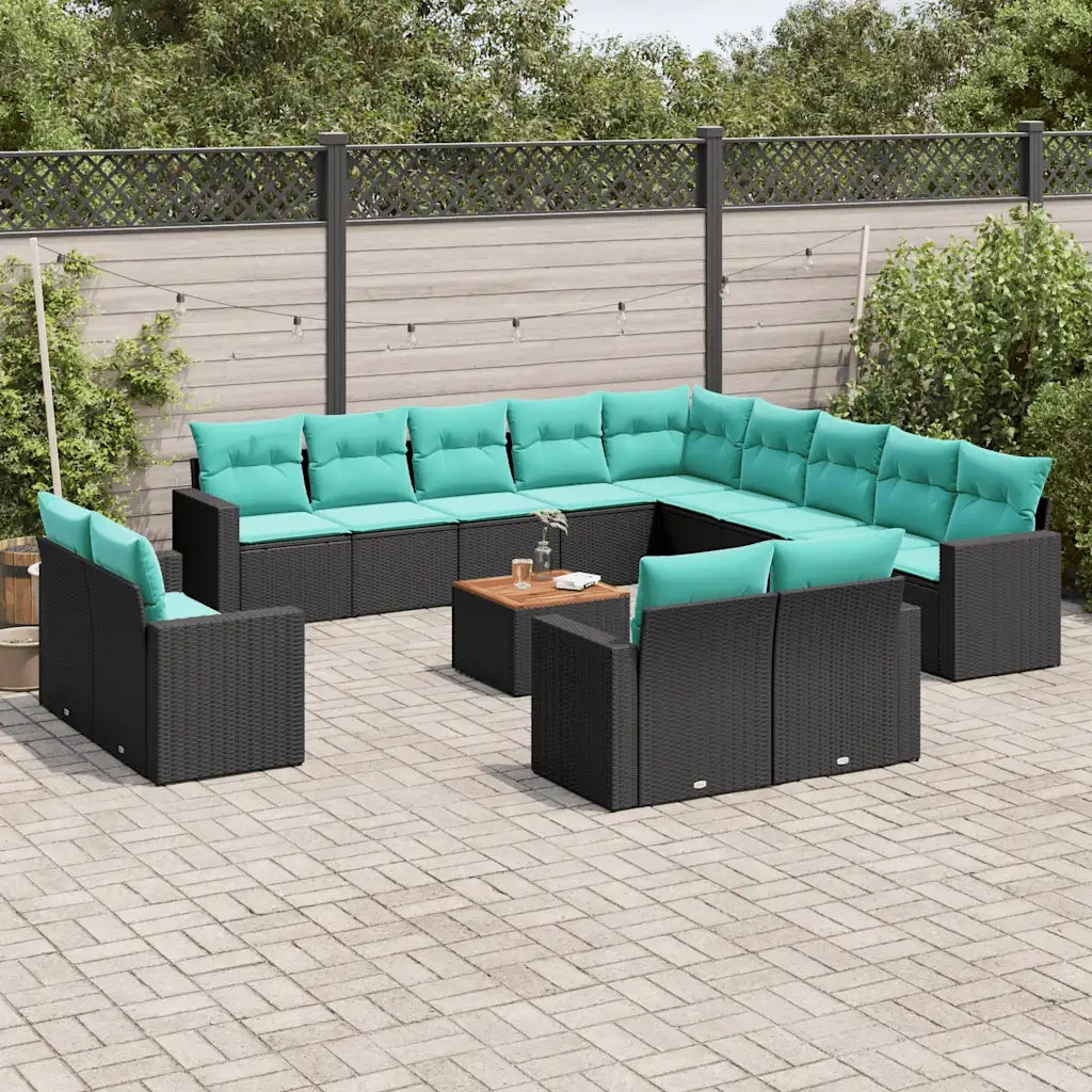 Set Divani da Giardino 14pz con Cuscini in Polyrattan Nero
