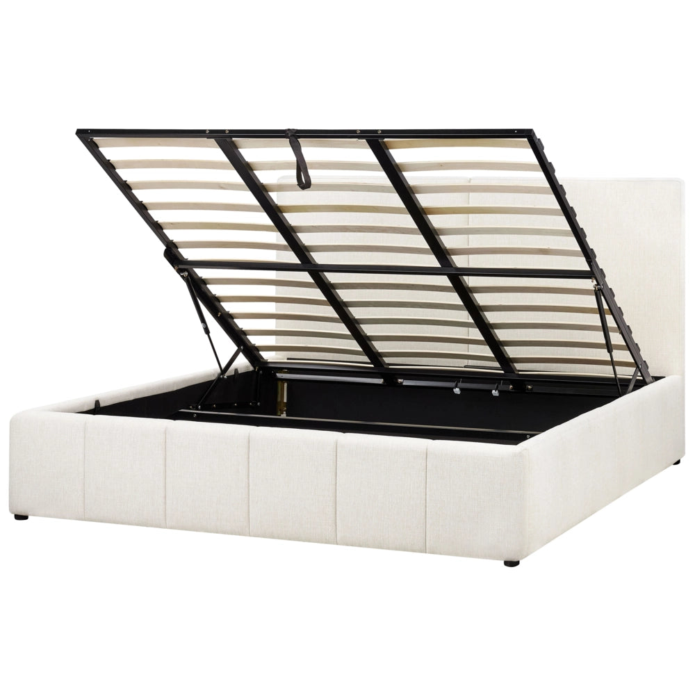 Letto matrimoniale con contenitore rivestito in tessuto bianco sporco 180 x 200 cm camera da letto elegante